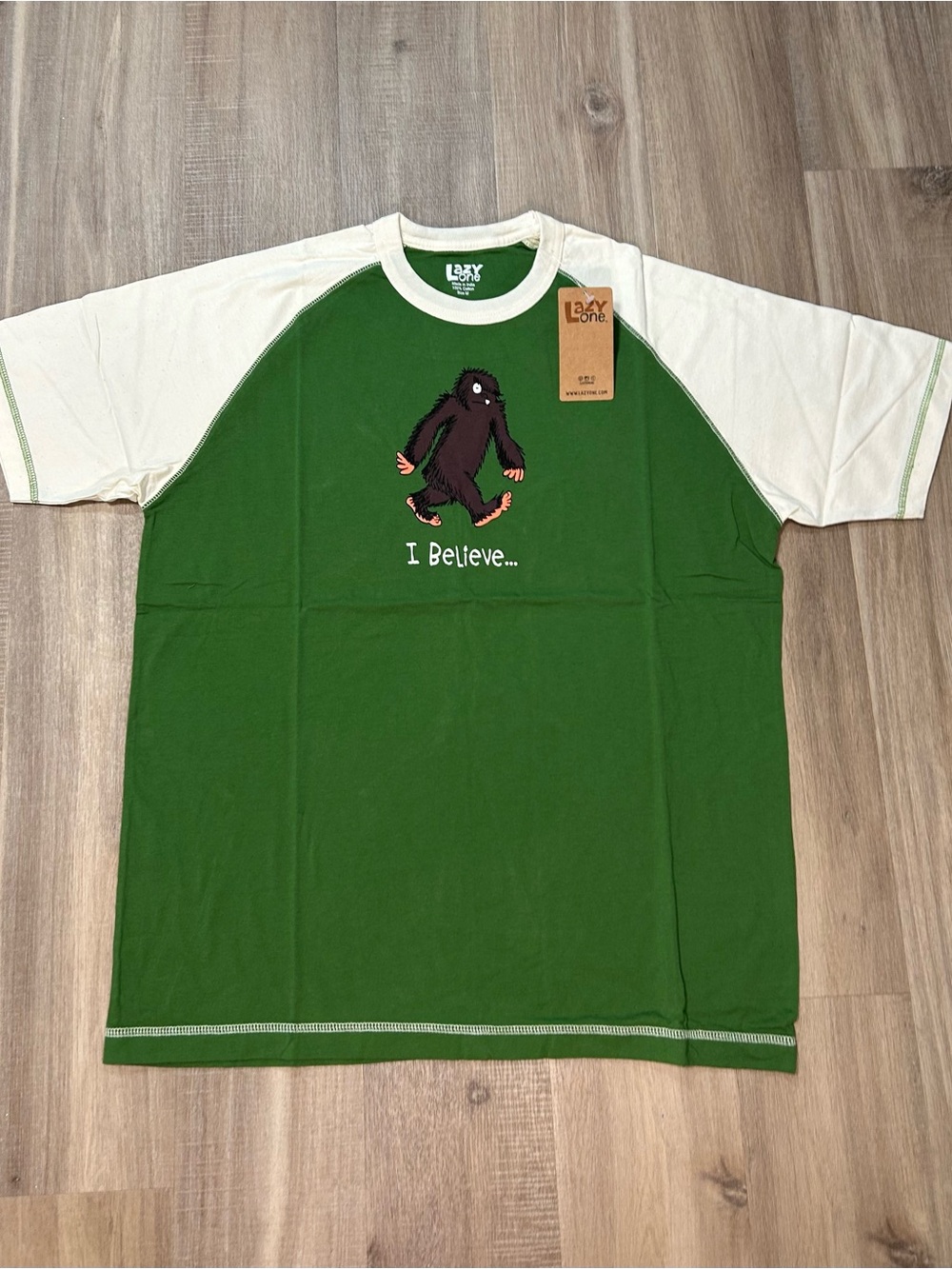 Lazy One Green and Cream 'I Believe' Bigfoot Graphic Pajama Shirt